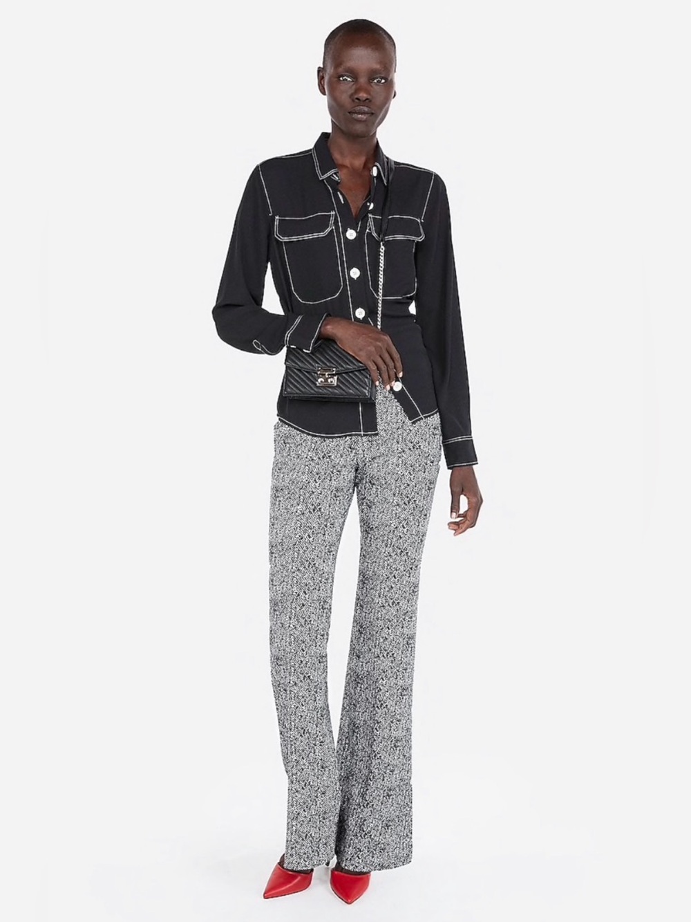 Express Black Button-Down Shirt with White Stitching - Picture 2 of 4